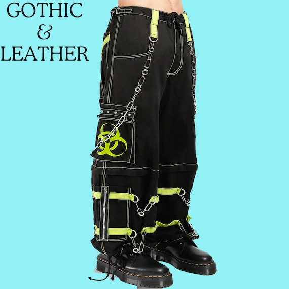 Men's Gothic Threads Reflective Pant Black Punk Buckle Zips