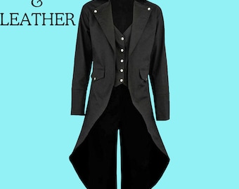 Men Steampunk Vintage Tailcoat Jacket Gothic Victorian Frock Coat Halloween Suit-Handmade