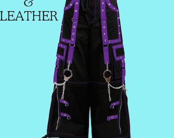 Men's Gothic Purple Cotton Gothic Dark Cuff Pants, Men's Fashion Gothic Pants-Handmade