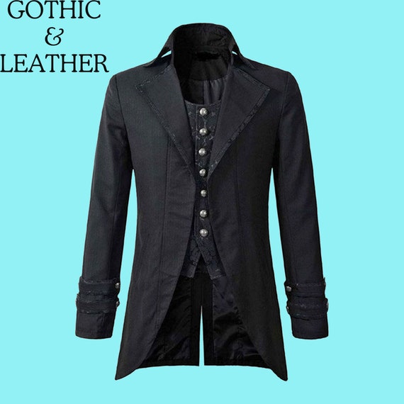 Mens's Morning Gothic Jacket Tailcoat Black Brocade Steampunk