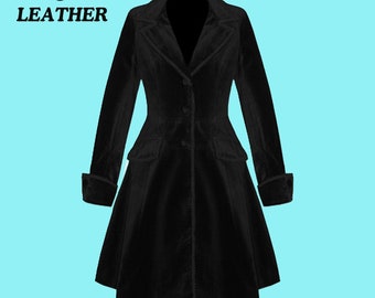 Gothic Ladies Black Velvet Frock Coat Women Gothic Coat-Handmade
