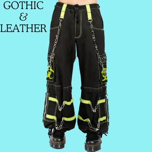 Men's Gothic Threads Reflective Pant Black Punk Buckle Zips Chain Strap Punk Trousers with understated Gothic Pants,Biohazard zip off Pant image 2