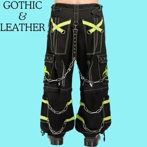 Men's Gothic Threads Reflective Pant Black Punk Buckle Zips Chain Strap Punk Trousers with understated Gothic Pants,Biohazard zip off Pant image 3