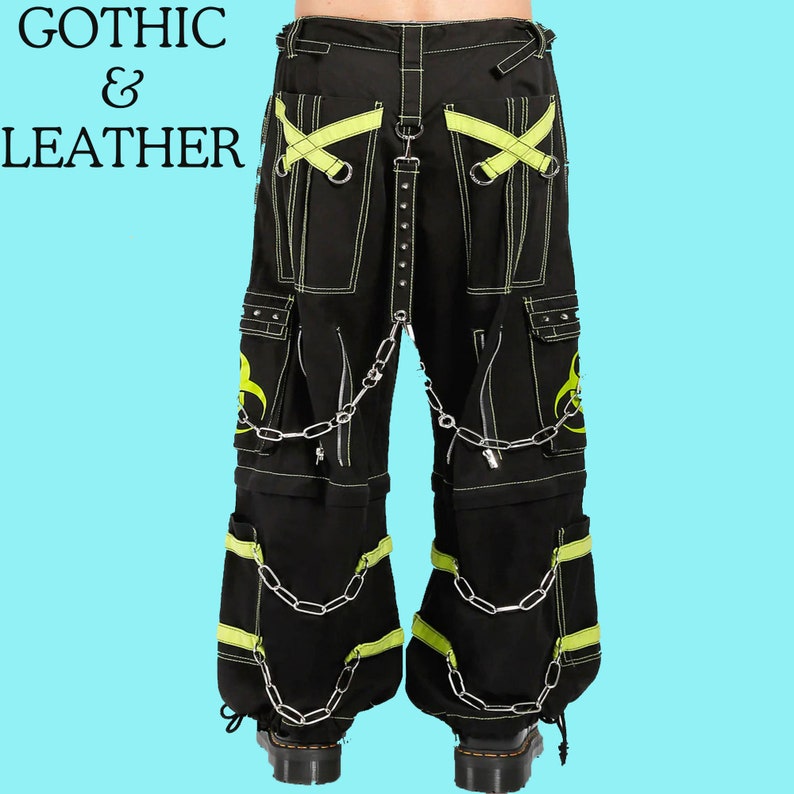 Men's Gothic Threads Reflective Pant Black Punk Buckle Zips Chain Strap Punk Trousers with understated Gothic Pants,Biohazard zip off Pant image 3