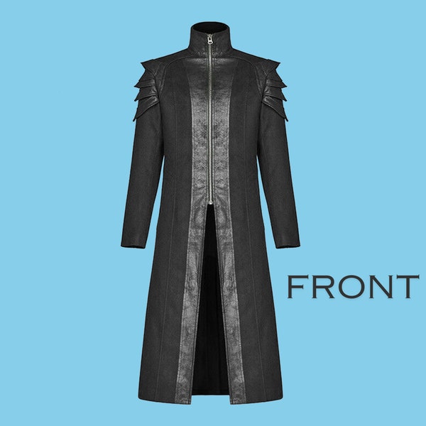 Armure en cuir manteau gothique punk dandy guerrier en métal élégant hiver Punk Rave Men Trench-coat gothique, Long manteau gothique, Manteau gothique-Fabriqué à la main