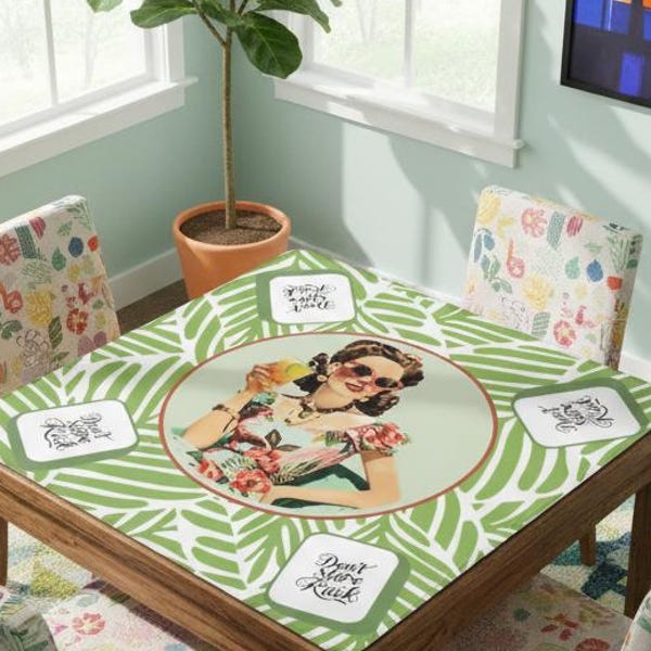 Funny Mahjong Game Mat: Vintage Housewife Hawaiian Style