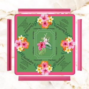 Mahjong Mat With Instructions, Charleston Preppy Green, Hot Pink Floral Mahjong Game Night Mat