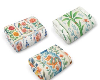 Mahjong Tea Towel Set: Asian-Inspired Watercolor Kitchen Decor