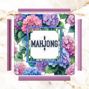 Hydrangea Mahjong Mat, Watercolor Blue, Pink, Mahj Player Game Night Mahjongg Mat