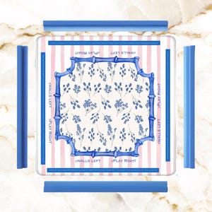 Floral Chinoiserie Mahjong Mat: Learning Instructions, Pink & White