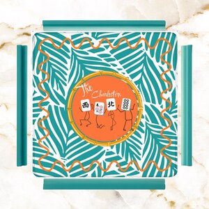 The Charleston Mahjong Mat, Floral Teal, Orange Whimsical Fun Mahjongg Mahj Mat