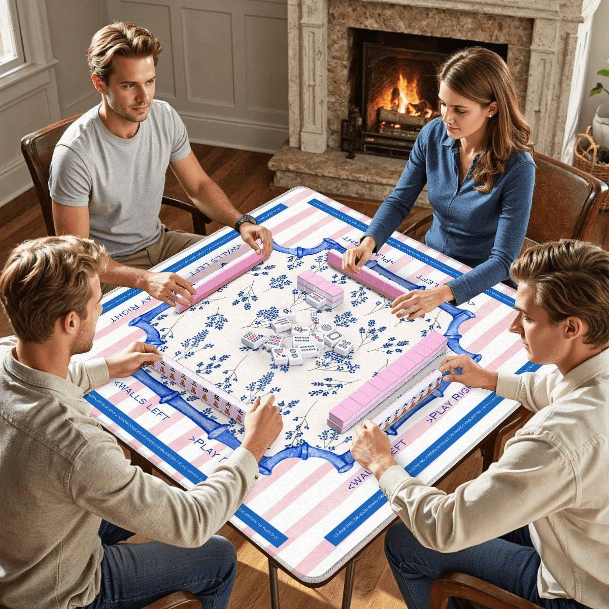 Mini Mahjong Mat For Travel Set 22x22 Inch Paisley Floral Majiang Mat