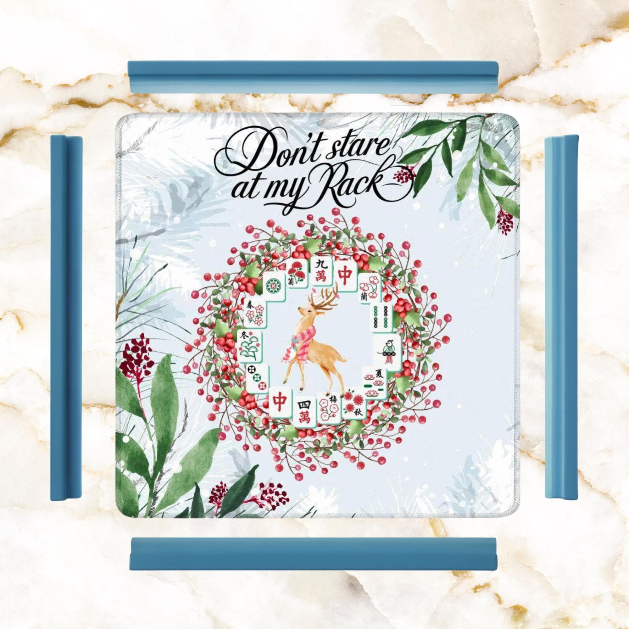 Mahjong Christmas Mat, Don't Stare At My Rack Reindeer Tile Wreath, Sassy Cheeky Funny Holiday Winter Mahjong Game Mat Gift