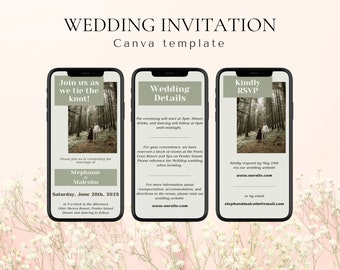 Wedding Invite, Wedding Evite Template Download, Woodsy Digital Invitation, Wedding Invitation Sage Green Forest, Digital Download Canva