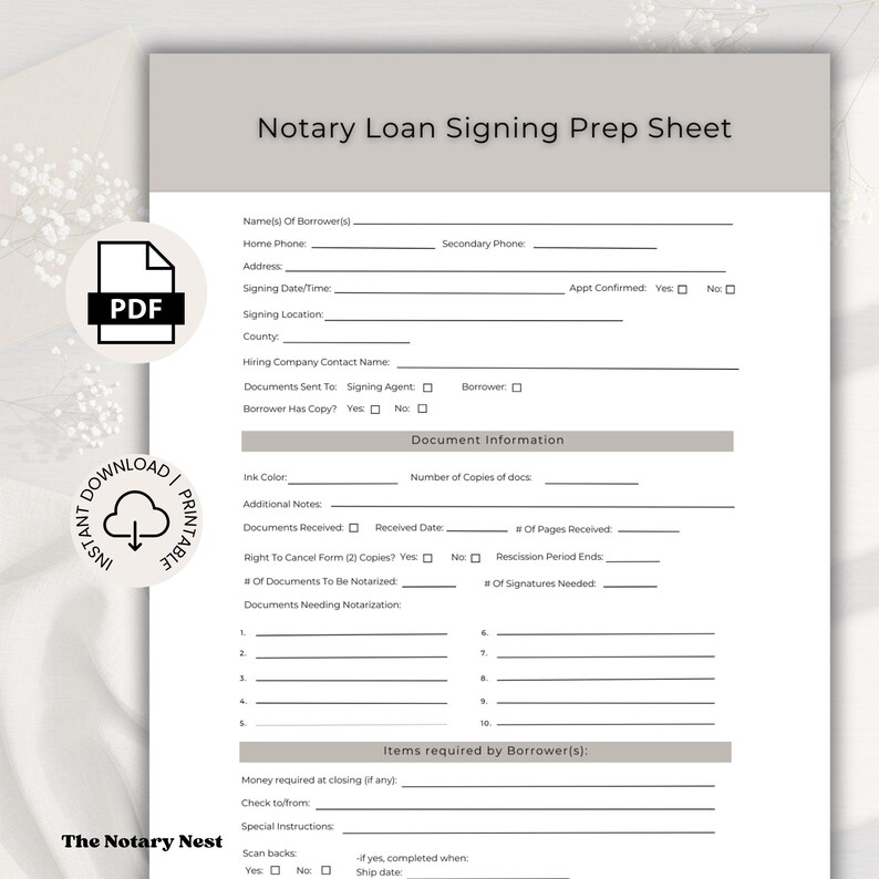 Notary Checklist & Loan Signing Agent Prep Sheet | PDF Instant Download ...