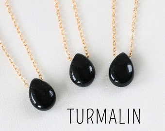 Genuine Black Tourmaline Necklace – Tourmaline Pendant Necklace, Crystal Necklace Gold / Silver, Tourmaline Drop Necklace, Cabochon Tourmaline