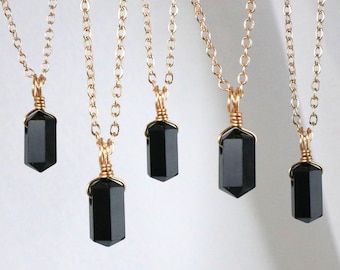 Black tourmaline double point necklace, subtle tourmaline necklace gold and silver, black tourmaline pendant, black gemstone, protective stone