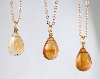 Citrine drop-shaped necklace, subtle gemstone necklace gold or silver, citrine pendant, zest for life gemstone, citrine drop necklace