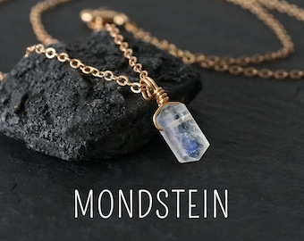 GENUINE Moonstone necklace gold or silver, Moonstone double point necklace, Crystal necklace, Moonstone pendant, Birthstone June