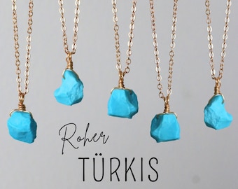 Råturkoshalsband i guld eller silver, turkoshalsband, ädelstenshalsband, råturkoshänge, rå ädelstenshalsband, handgjort halsband