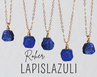 Naszyjnik z surowego lapis lazuli, złoty lub srebrny, naszyjnik z lapis lazuli, naszyjnik z kamieni szlachetnych, wisior z lapis lazuli, naszyjnik z kamieni leczniczych, ręcznie robiony