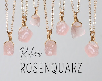 Raw rose quartz necklace or pendant in gold and silver, rose quartz necklace, crystal necklace, special gift, raw gemstone, love