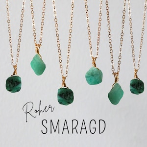 Ruwe smaragd ketting, smaragd hanger van goud of zilver, edelsteen ketting, geboortesteen van augustus, kristallen ketting
