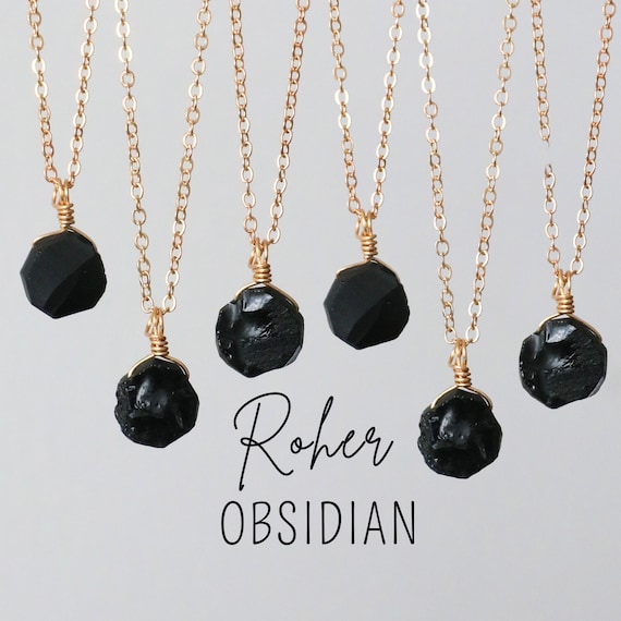 ECHTER Obsidian Halskette gold oder silber, roher Obsidian Kette, Edelstein Kette, Obsidian Anhänger, Heilstein Kette, schwarzer Edelstein