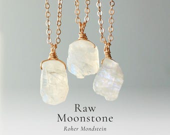 Raw moonstone necklace in gold or silver, moonstone necklace, gemstone necklace, moonstone pendant, healing stone necklace, crystal necklace