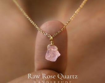 Raw rose quartz necklace or pendant in gold and silver, rose quartz necklace, crystal necklace, special gift, raw gemstone, love