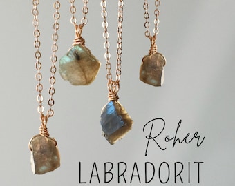 Roher Labradorit Halskette gold oder silber, Labradorit Kette, Edelstein Kette, Labradorit Anhänger, Kristall Kette, personalisierte Länge