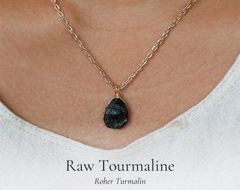 Black tourmaline necklace in gold and silver, black tourmaline pendant, gemstone necklace, tourmaline drop pendant, crystal necklace, protective stone