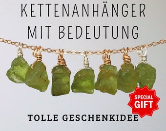 Peridot Anhänger in Gold Silber, roher Peridot Anhänger, Geschenk Freundin, Edelstein Kettenanhänger, Glücksbringer, besonderes Geschenk