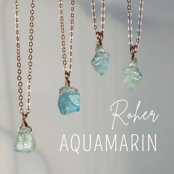 Roher Aquamarin Halskette gold oder silber, Aquamarin Kette, Edelstein Kette, Aquamarin Anhänger, Geburtssteinkette März, Kristall Kette
