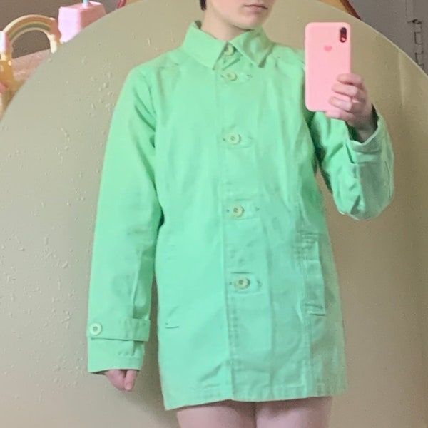 vintage kawaii decora kei harajuku colorful pastel light green denim button up coat jacket Denim & Co xs