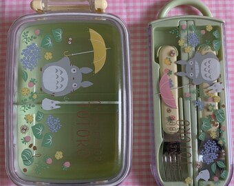 studio ghibli - JP Japan - pastel green floral spring time Totoro bento + utensil set - kawaii anime lunch box