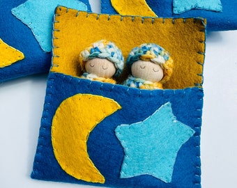 Peg dolls in sleeping bag set ready to ship