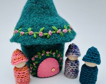 Gnome cottage Felted Wool Gnome Home peg dolls ready to ship