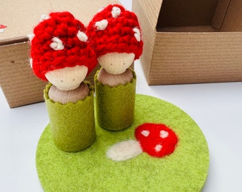 Mushroom peg doll set ready to ship Waldorf inspired