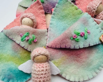Peg doll fairy in leaf toy