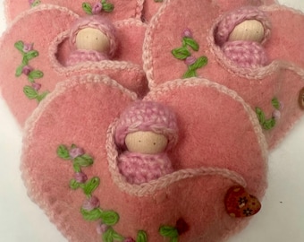 Wool Heart Peg Doll, Waldorf Inspired