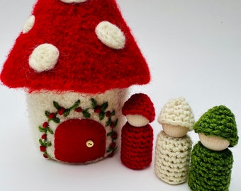 Gnome cottage Felted Wool Gnome Home peg dolls ready to ship