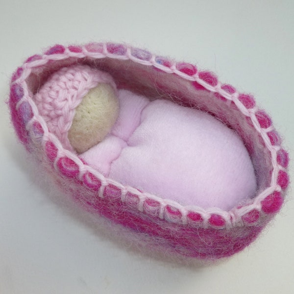 Wee doll in felted pouch