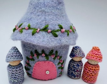 Gnome cottage Felted Wool Gnome Home peg dolls ready to ship