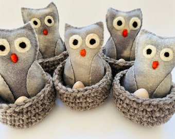 Little wool owl in nest set Waldorf inspired