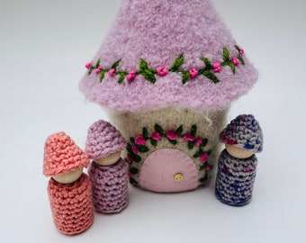 Gnome cottage Felted Wool Gnome Home peg dolls ready to ship