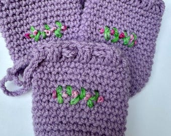 Wool Treasure Pouch: Handcrafted rosebuds Embellished Bag