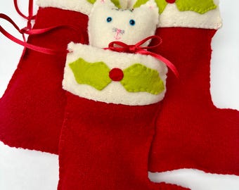 Wool Christmas stocking with kitten Waldorf inspired toys