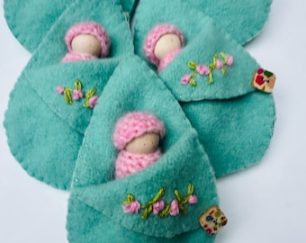 Peg  Doll in Leaf: Waldorf Inspired Toy Set