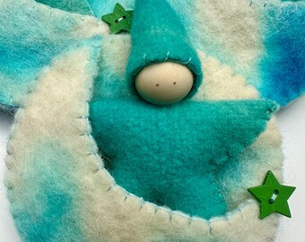 Wool Felt Star Baby in Moon Pocket: Waldorf Inspired Toy